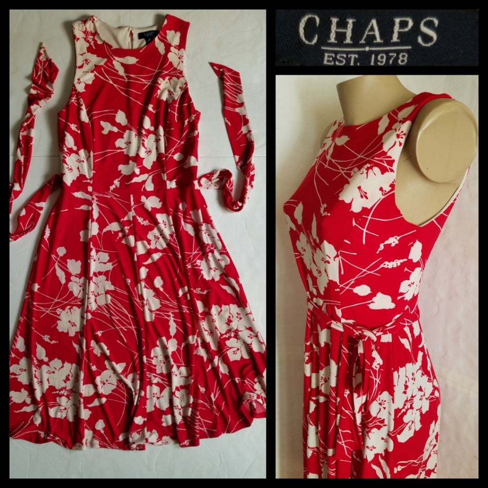 EUC Chaps Red Floral Dress - Medium